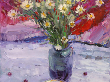 Ромашки на красном